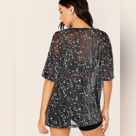 SOLD-- Oversized Tee - See Through Mesh Sheer astrology constellation - Size M - Picture 2 of 10
